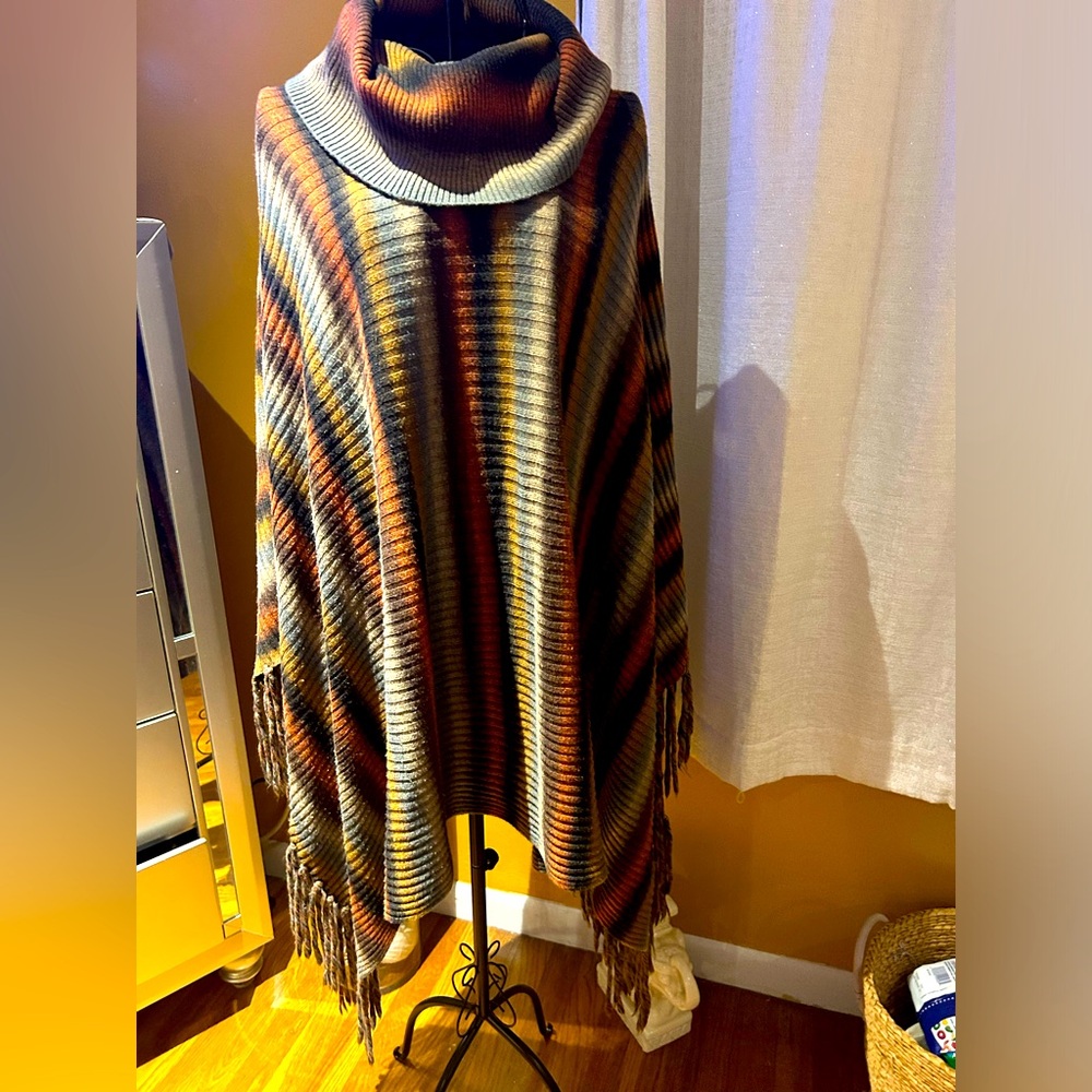 Vintage Cowl Neck Fringe Oversized Sweater/Poncho - Stunning!